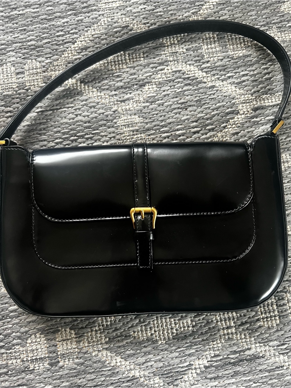 By Far- Made in Spain. Black Leather Shoulder Bag with Gold Buckle. Like New